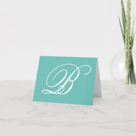 Licht Teal Witte Fantasie Kalligrafie Script Monog Bedankkaart (Voorkant)