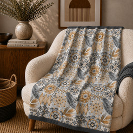Licht Terracotta Grijs Botanisch Boho Patroon Fleece Deken