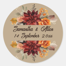 Licht Terracotta Herfst Bloemen bruiloft Ronde Sticker