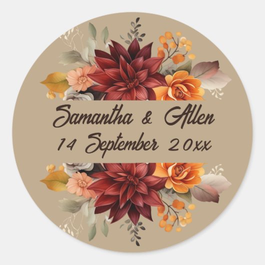Licht Terracotta Herfst Bloemen bruiloft Ronde Sticker (Voorkant)