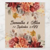 Licht Terracotta Herfst Bloemen bruiloft Wijn Etiket (Enkel label)