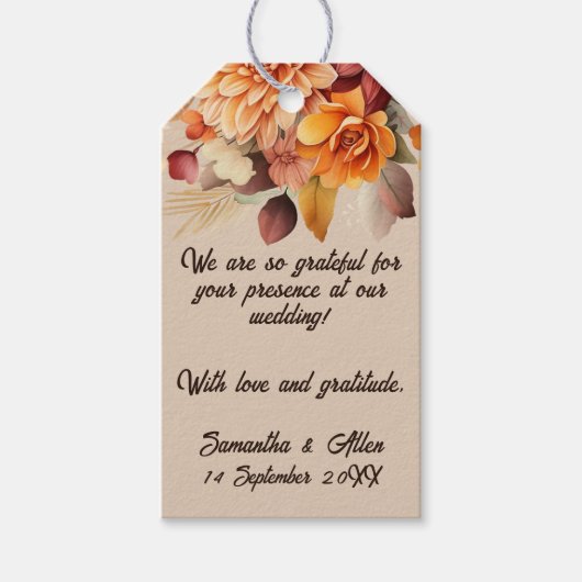 Licht Terracotta Herfst Bloemen Huwelijksgunst Lab Cadeaulabel (Voorkant)