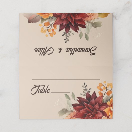Licht Terracotta Herfst Bloemen Trouwplaats Kaart Plaatskaartje (Buitenkant ongevouwen)