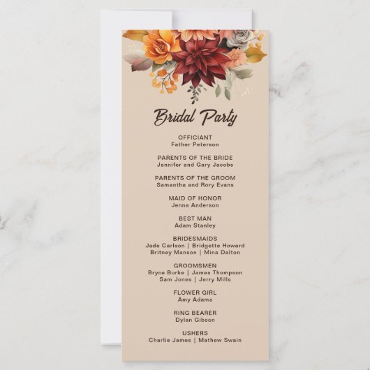 Licht Terracotta Herfst Bloemen Trouwprogramma (Achterkant)