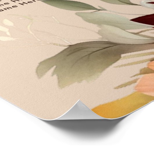 Licht Terracotta Herfst Bloemen Trouwstoel Grafiek Poster (Hoek)