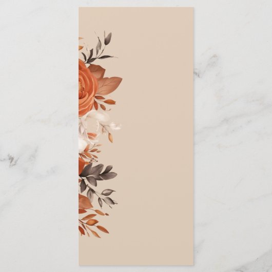 Licht terracotta verbrande Sinaasappel bruiloft Menu (Achterkant)