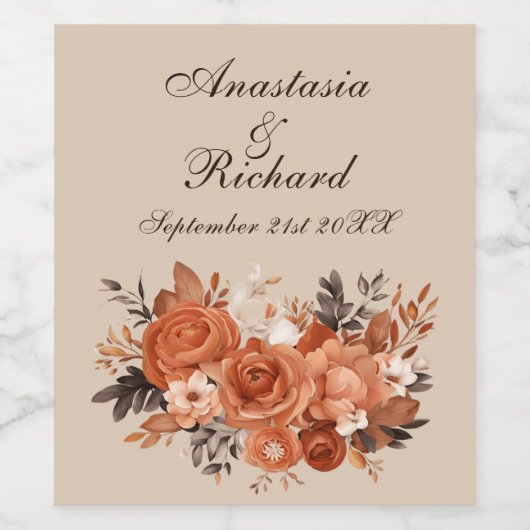 Licht terracotta verbrande Sinaasappel bruiloft Wijn Etiket (Enkel label)