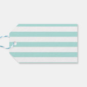 Licht Turkoois en Wit Breed Horizontaal Gestreepte Cadeaulabel (Achterkant Horizontaal)