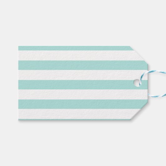 Licht Turkoois en Wit Breed Horizontaal Gestreepte Cadeaulabel (Voorkant (Horizontaal))