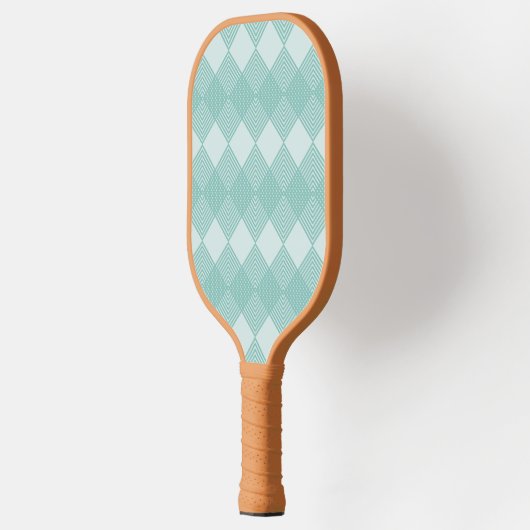 Licht Turquoise Blauw Diamanten Circuit Patroon Pickleball Paddle (Links)