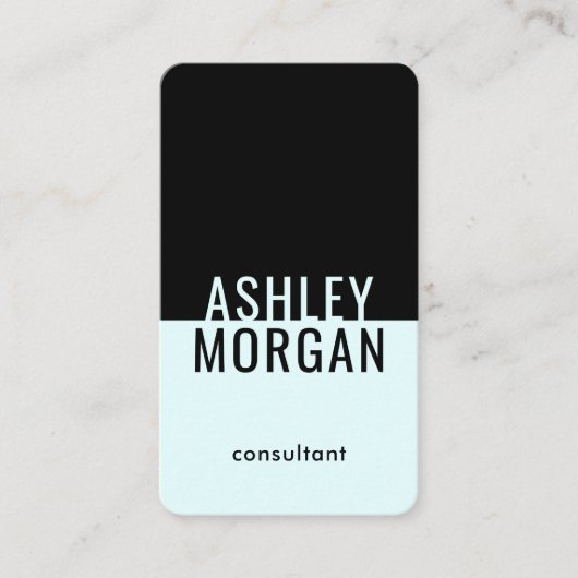 Licht Turquoise Blauw Zwart Modern Minimale Vertic Visitekaartje (Voorkant)