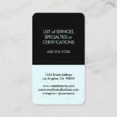 Licht Turquoise Blauw Zwart Modern Minimale Vertic Visitekaartje (Achterkant)