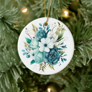 Licht Turquoise Bloemen Ornament