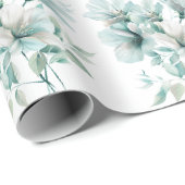Licht turquoise bloemetjeswikkelpapier cadeaupapier (Rol Hoek)