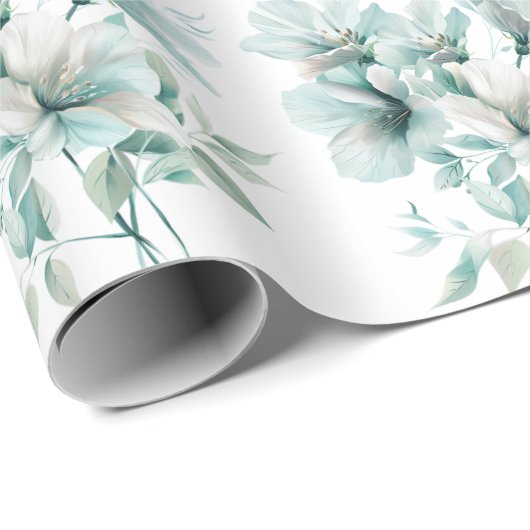 Licht turquoise bloemetjeswikkelpapier cadeaupapier (Rol Hoek)