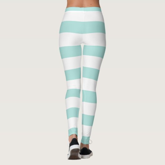 Licht turquoise en wit brede horizontale strepen leggings (Achterkant)