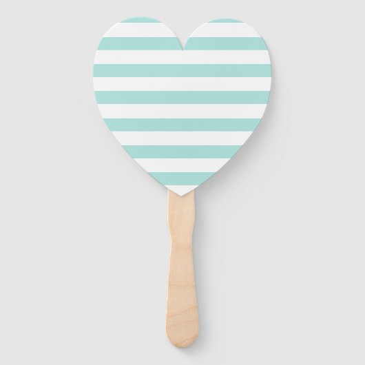 Licht Turquoise en Wit Breed Horizontaal Gestreept Handwaaier (Achterkant)