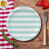 Licht Turquoise en Wit Breed Horizontaal Gestreept Papieren Bordje