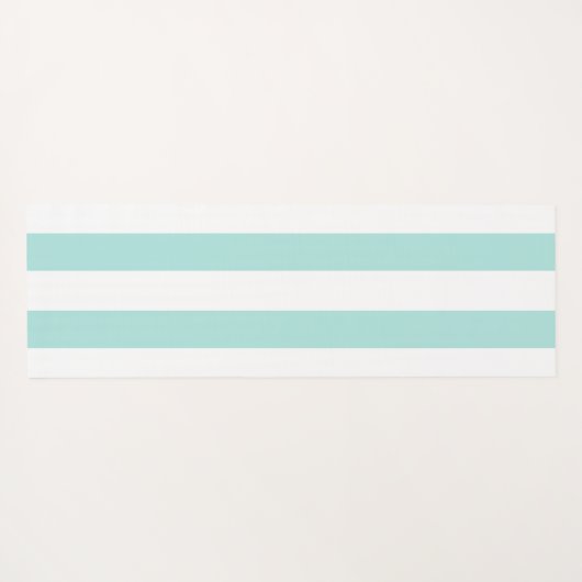 Licht Turquoise en Wit Breed Horizontaal Gestreept Yogamat (Achterkant (horizontaal))