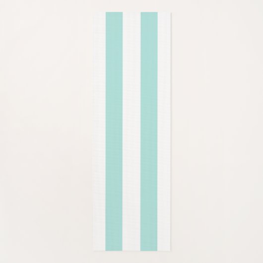 Licht Turquoise en Wit Breed Horizontaal Gestreept Yogamat (Voorkant)