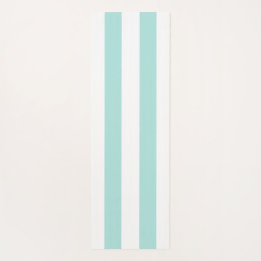 Licht Turquoise en Wit Breed Horizontaal Gestreept Yogamat (Achterkant)