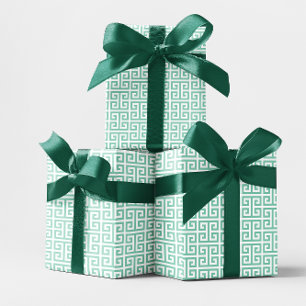 Licht turquoise en wit Griekse sleutelpatroon Cadeaupapier