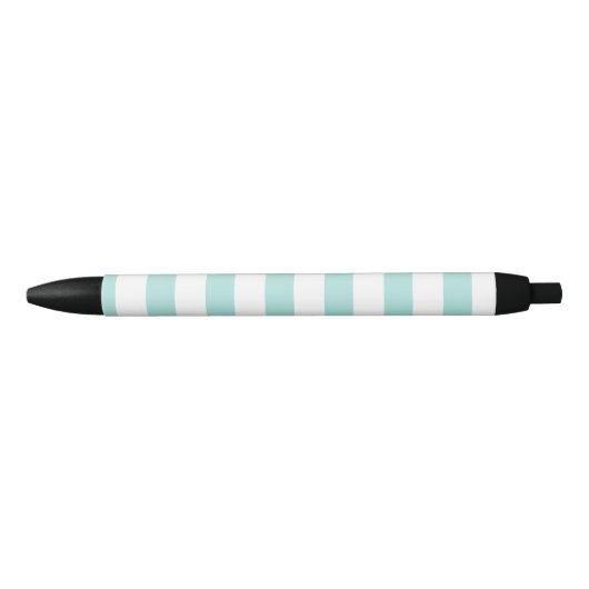 Licht Turquoise en Witte Brede Horizontale Gestree Zwarte Inkt Pen (Voorkant)