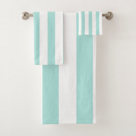 Licht Turquoise en Witte Brede Horizontale Strepen Bad Handdoek