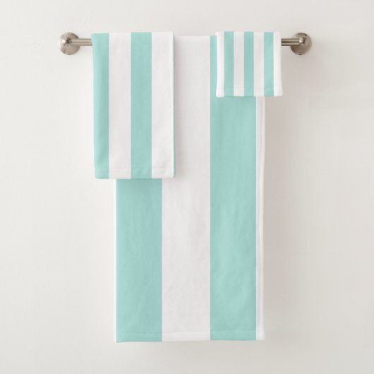 Licht Turquoise en Witte Brede Horizontale Strepen Bad Handdoek (Insitu)