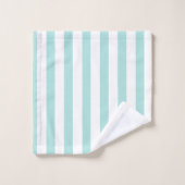 Licht Turquoise en Witte Brede Horizontale Strepen Bad Handdoek (Wasdoekje)