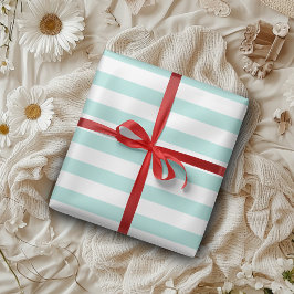 Licht turquoise en witte brede horizontale strepen cadeaupapier