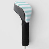 Licht turquoise en witte brede horizontale strepen golfheadcover (Schuin)