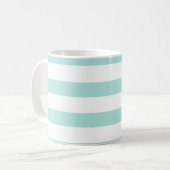 Licht turquoise en witte brede horizontale strepen koffiemok (Voorkant links)