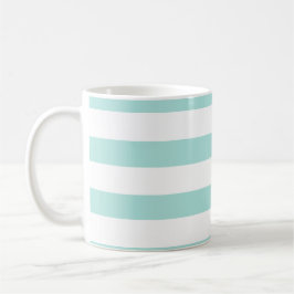 Licht turquoise en witte brede horizontale strepen koffiemok