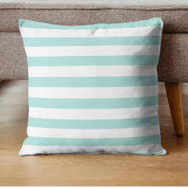 Licht turquoise en witte brede horizontale strepen kussen