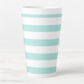 Licht turquoise en witte brede horizontale strepen latte mok (Voorkant)