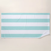 Licht turquoise en witte brede horizontale strepen strandlaken (Voorkant)