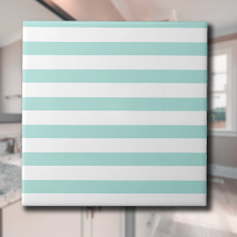 Licht turquoise en witte brede horizontale strepen tegeltje