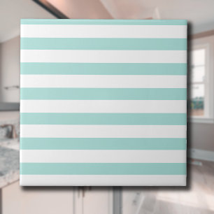 Licht turquoise en witte brede horizontale strepen tegeltje