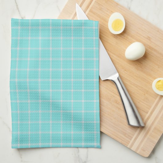 licht turquoise en witte ruit Gingham Theedoek (Quarter Fold)