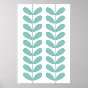 Licht turquoise Flower Buds mid century Moderne Poster