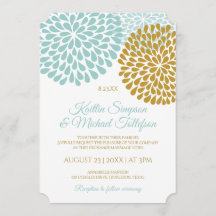 Licht Turquoise & Gouden Bruiloft Uitnodigingen