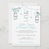 Licht Turquoise Mason Jar Wood bruiloft uitnodigin Kaart (Voorkant)