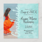 Licht Turquoise Script Graduation Party Foto Advieskaart (Voorkant)