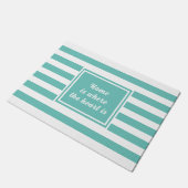 Licht turquoise & Witte Streep Personaliseerbaar Deurmat (Schuin)