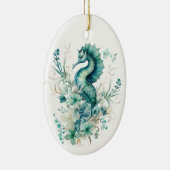 Licht Turquoise Zee Paard Kerst Ornament (Rechts)