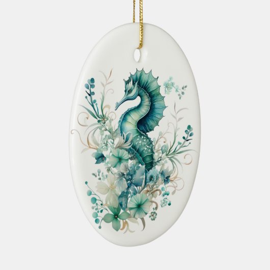 Licht Turquoise Zee Paard Kerst Ornament (Rechts)