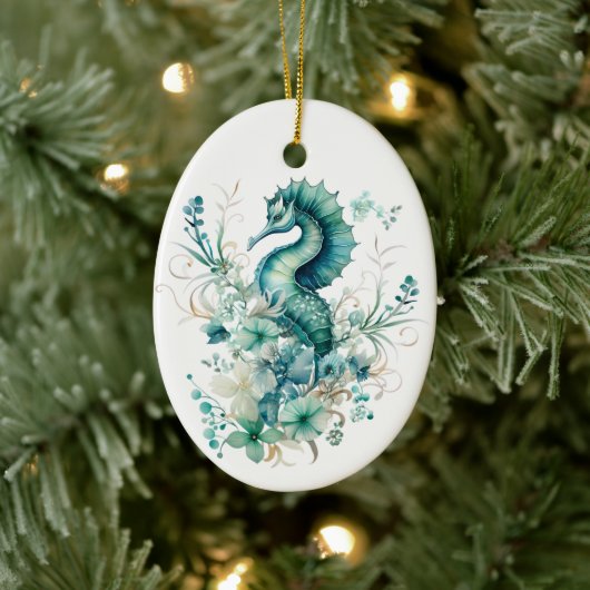 Licht Turquoise Zee Paard Kerst Ornament (Boom)