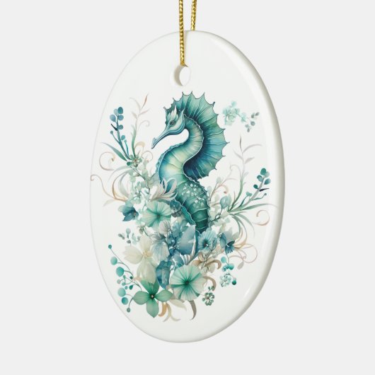 Licht Turquoise Zee Paard Kerst Ornament (Links)