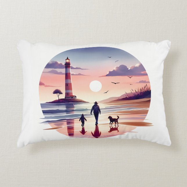 Licht van de Vuurtoren Wandelpad Kust Scène Accent Kussen (Voorkant)